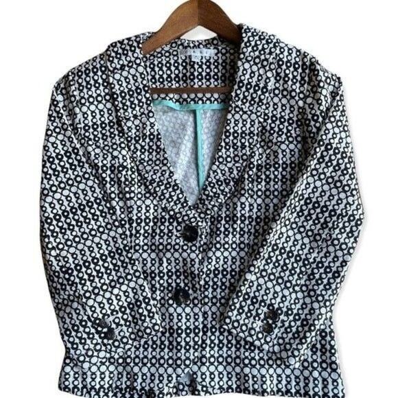 CAbi · Size 4  · Du Jour Blazer · Cotton Stretch Circle Print · Black White - Picture 1 of 7